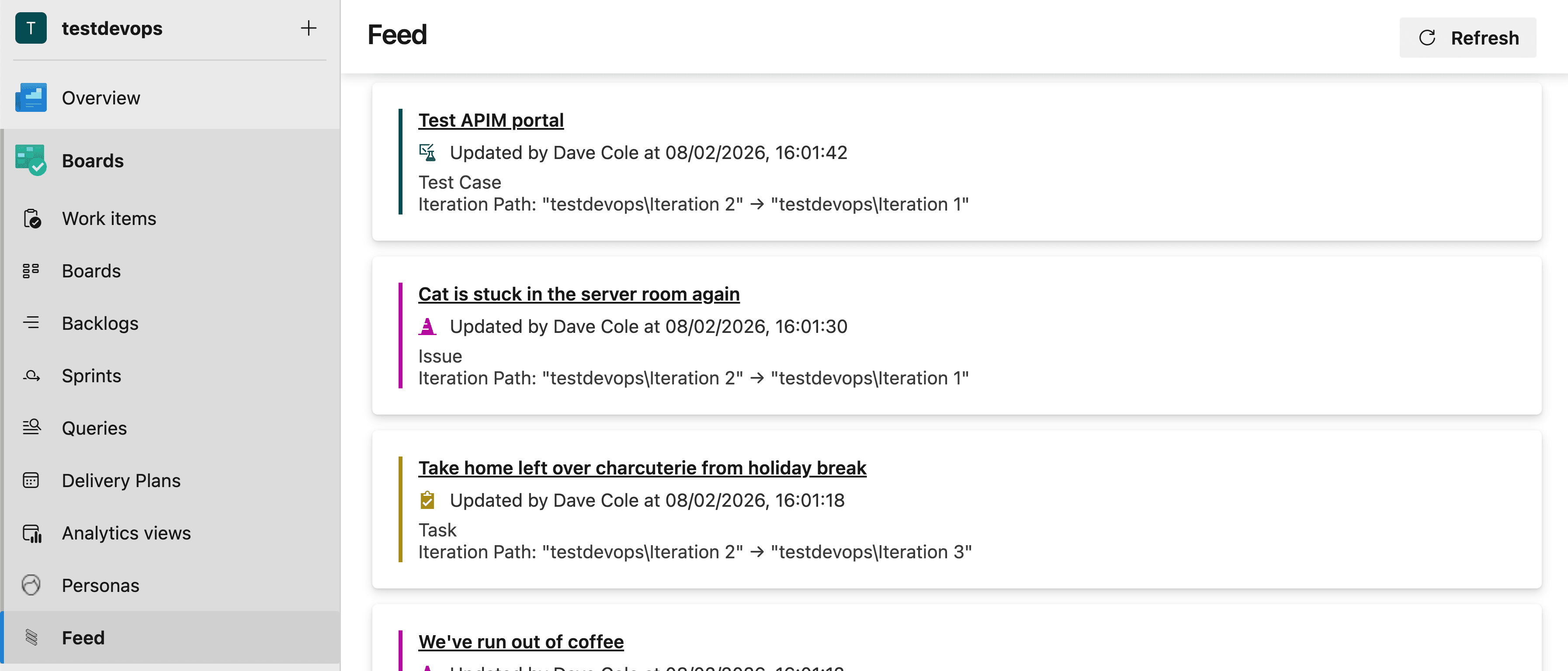 Feedster feed view showing code and readme updates